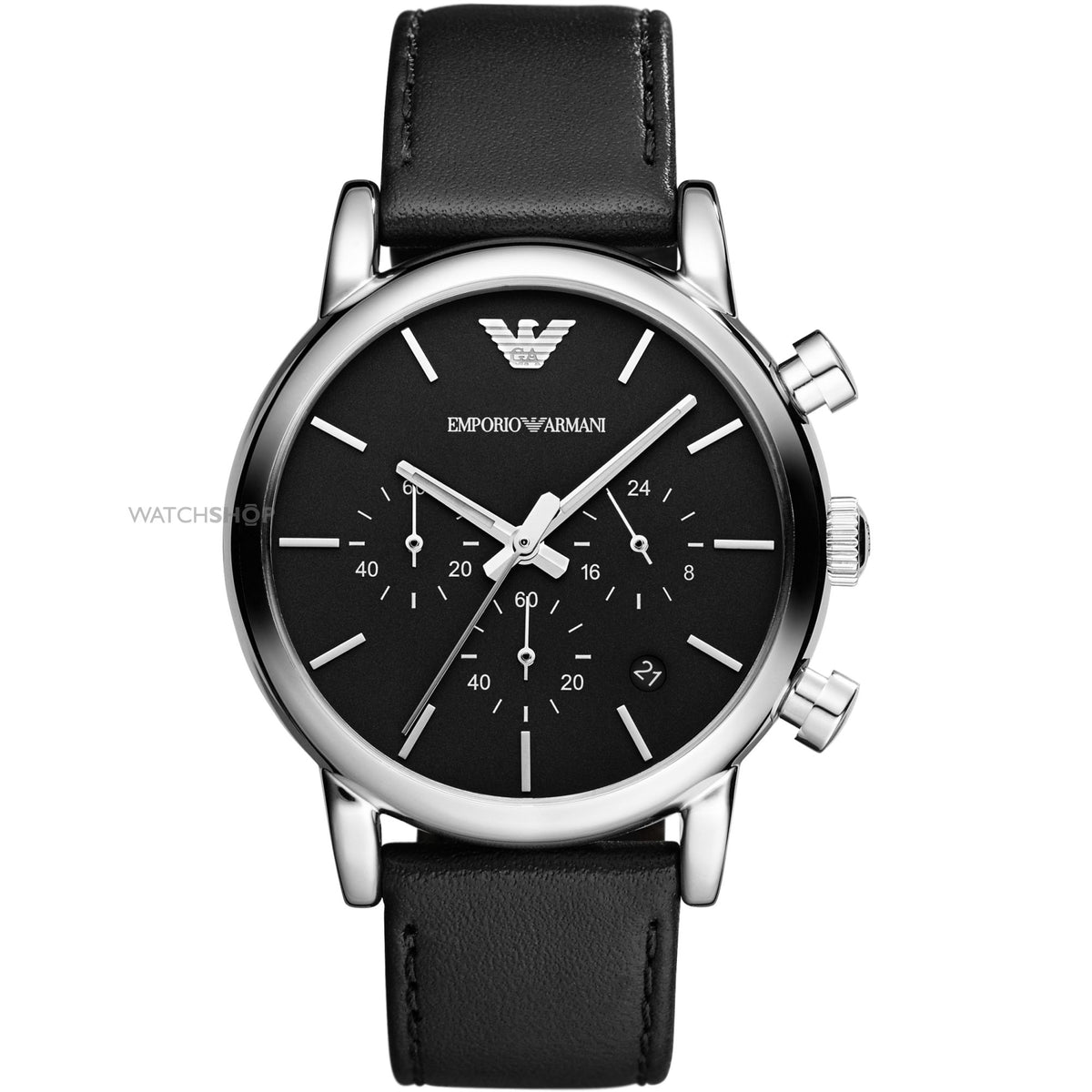Emporio Armani Black Dial Chronograph Leather Men's Watch