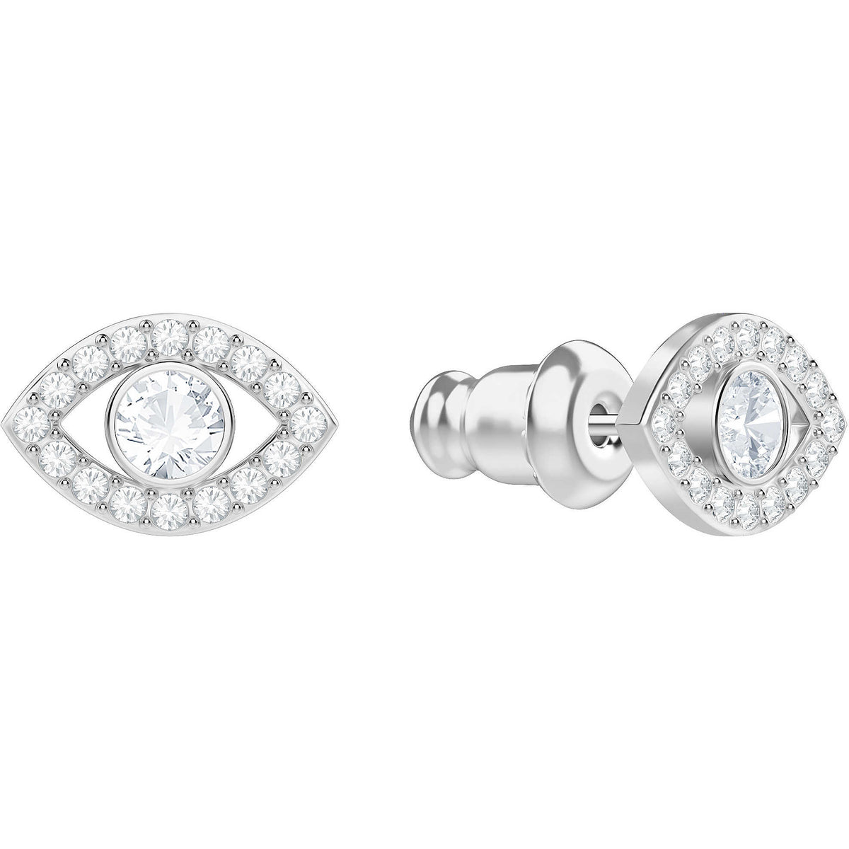 Swarovski Luckily Evil Eye Pierced Earrings, White, Rhodium Plating
