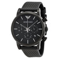 Emporio Armani Classic Chronograph Black Dial Black Leather Men's Watch
