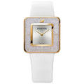 Swarovski Crystalline Square Watch, Leather Strap, White, Rose Gold Tone