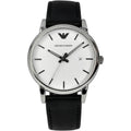 Emporio Armani Classic White Dial Black Leather Strap Men's Watch