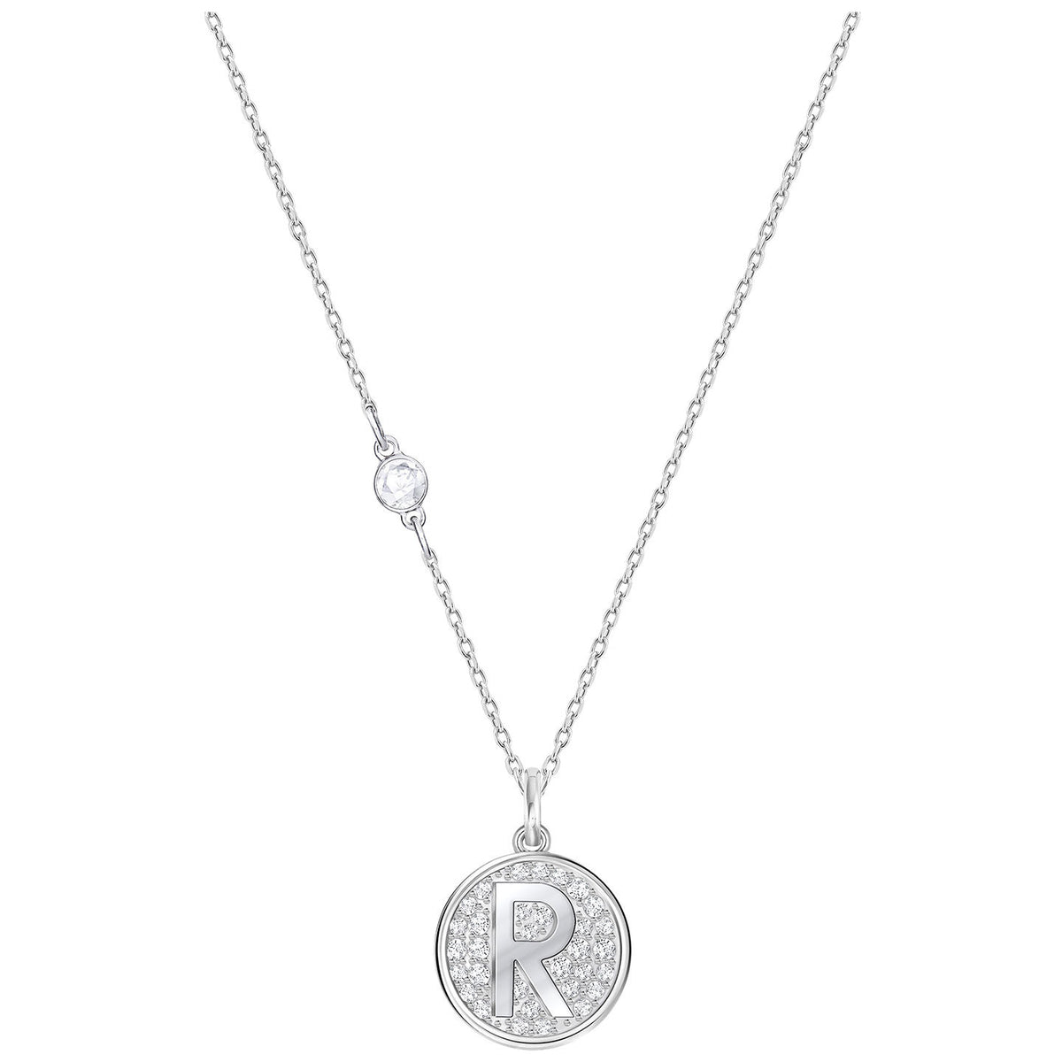 Swarovski Letter R Pendant, White, Rhodium Plating