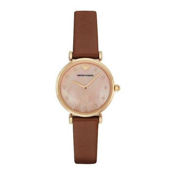 Emporio Armani Women's 'Retro' Quartz Stainless Steel And Brown Leather Dress Watch