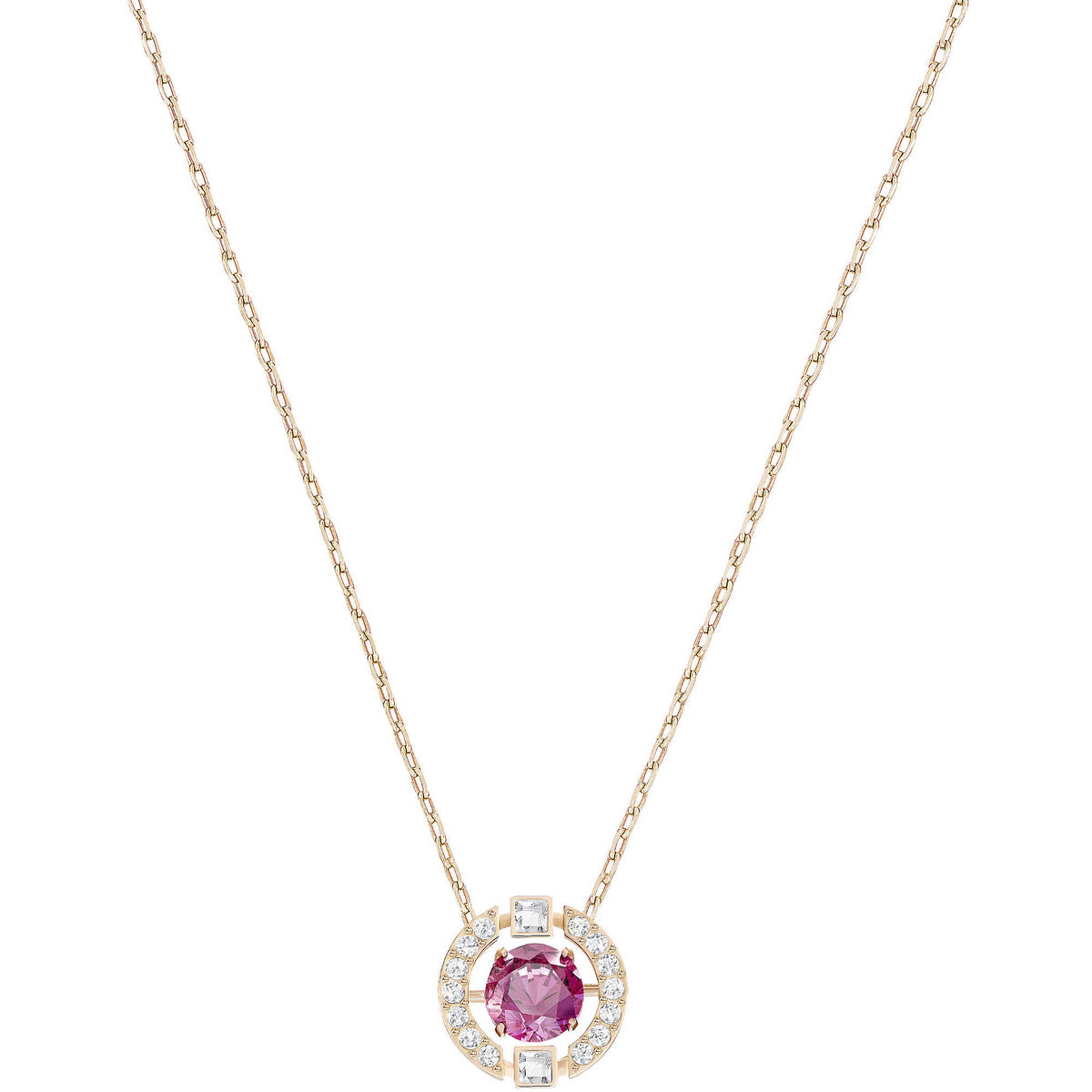 Swarovski Sparkling Dance Round Necklace, Red, Rose Gold Plating