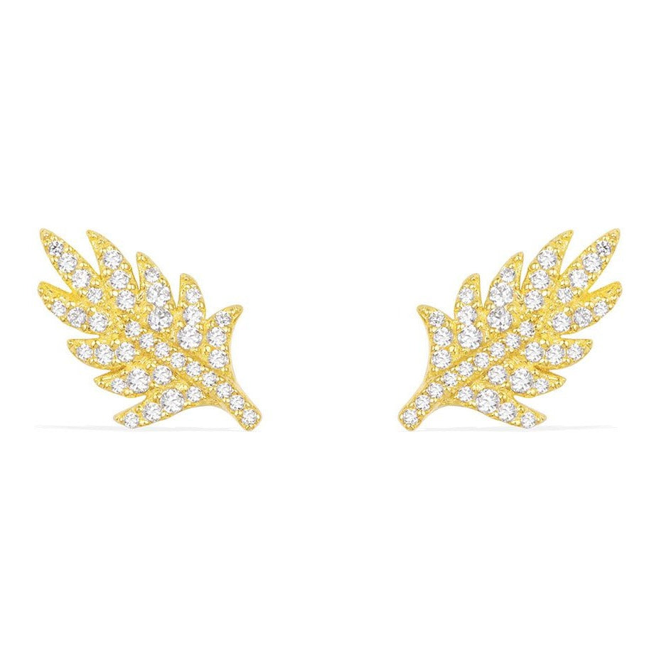 APM Yellow Silver Feather Stud Earrings