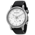 Emporio Armani Chronograph White Dial Black Leather Men's Watch