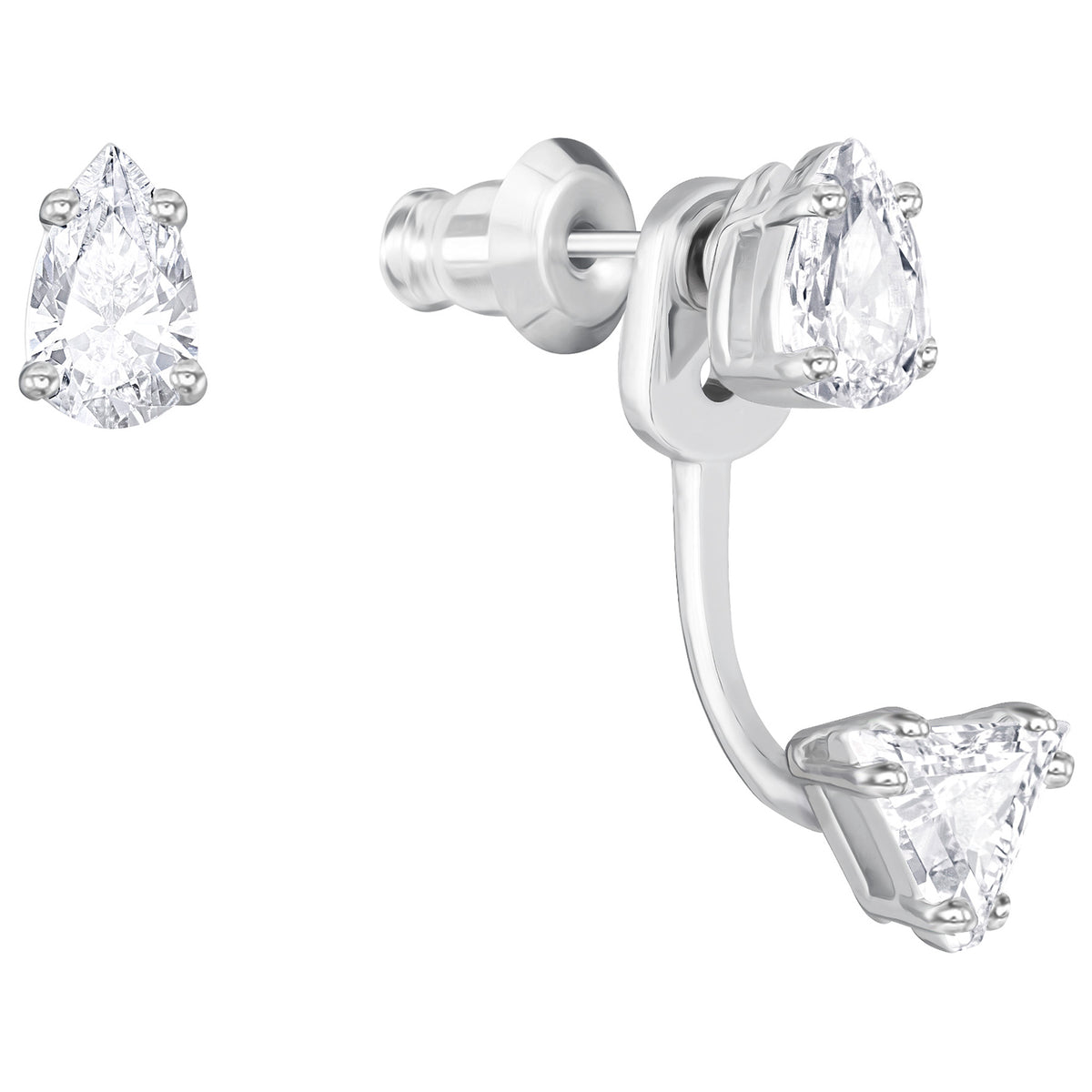 Swarovski Attract Triangle Pierced Earrings With Jacket, White, Rhodium Plating