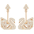 Swarovski Facet Swan Pierced Earrings, White, Rose Gold Plating