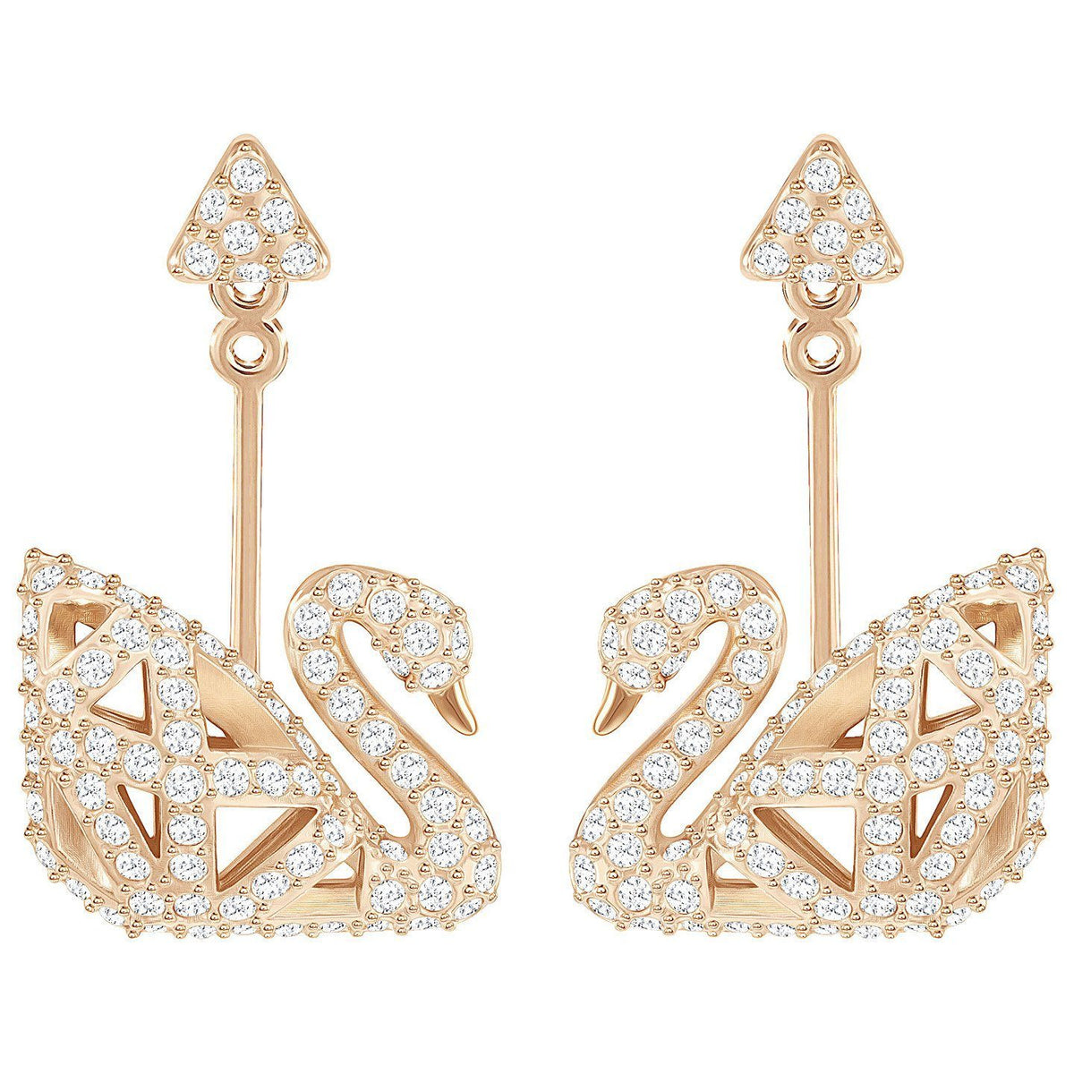 Swarovski Facet Swan Pierced Earrings, White, Rose Gold Plating