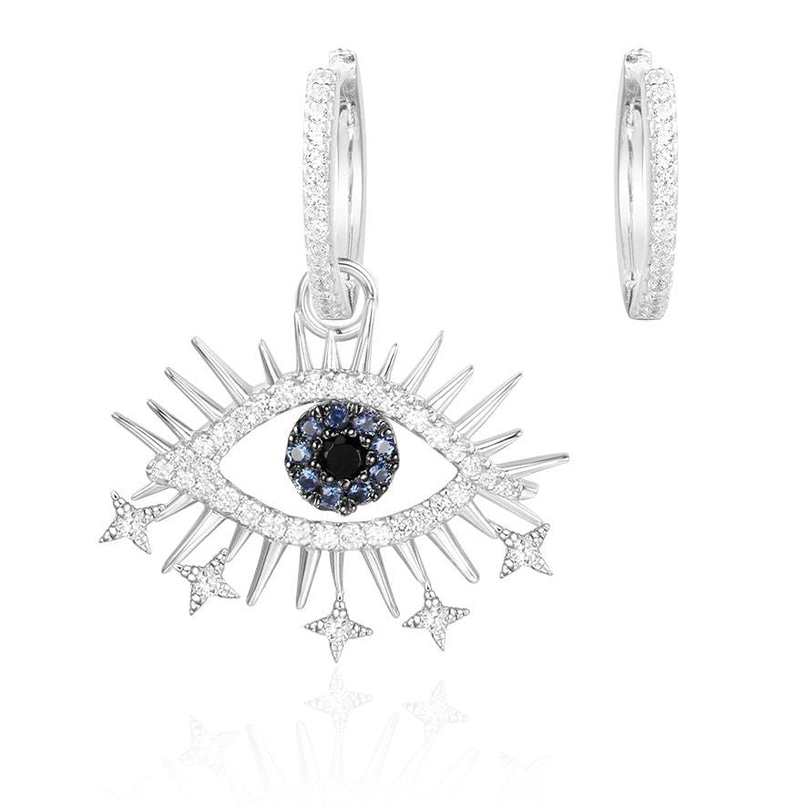 APM Asymmetric Silver Pop Lucky Eye Earrings