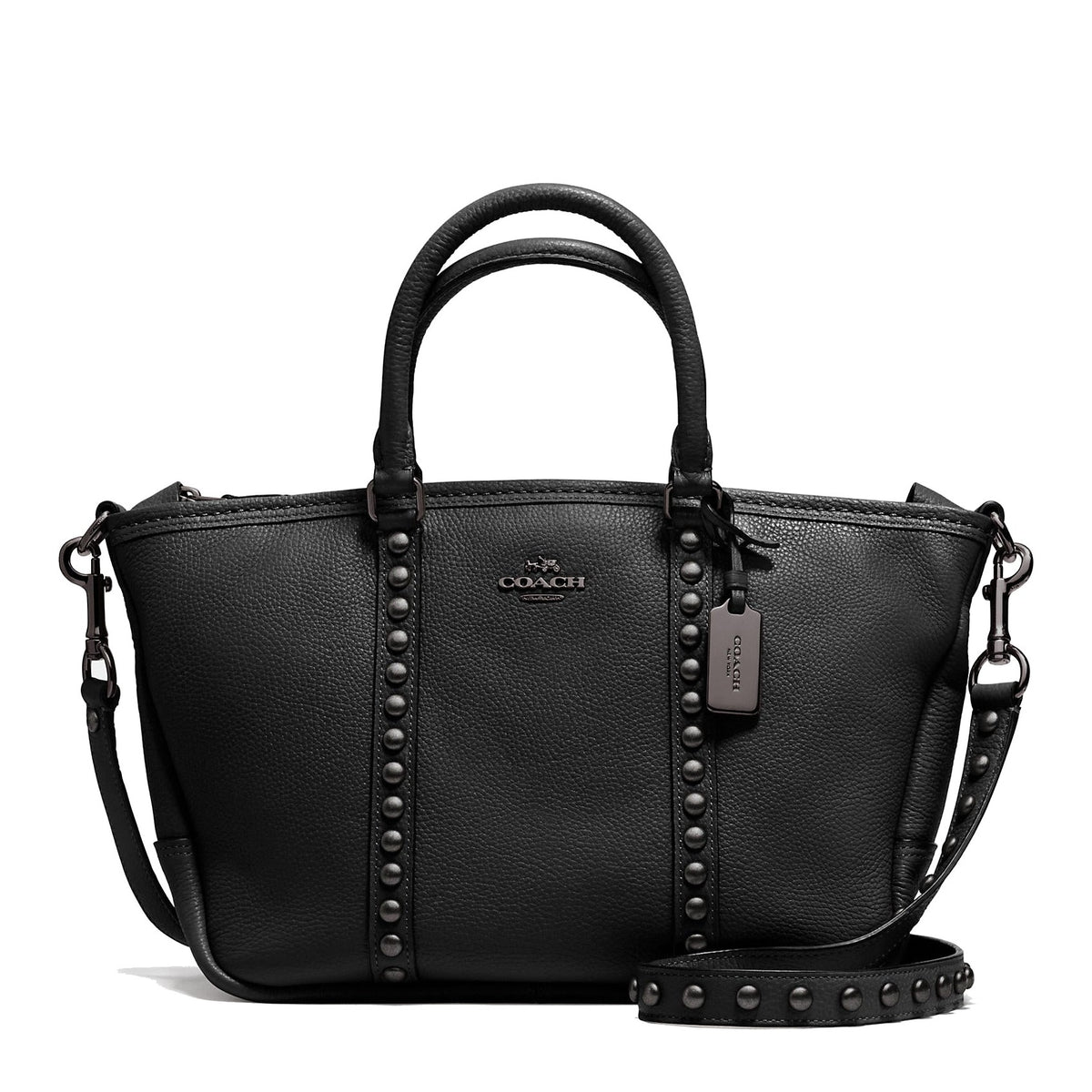 Coach Central Satchel in lacquer rivets pebble leather