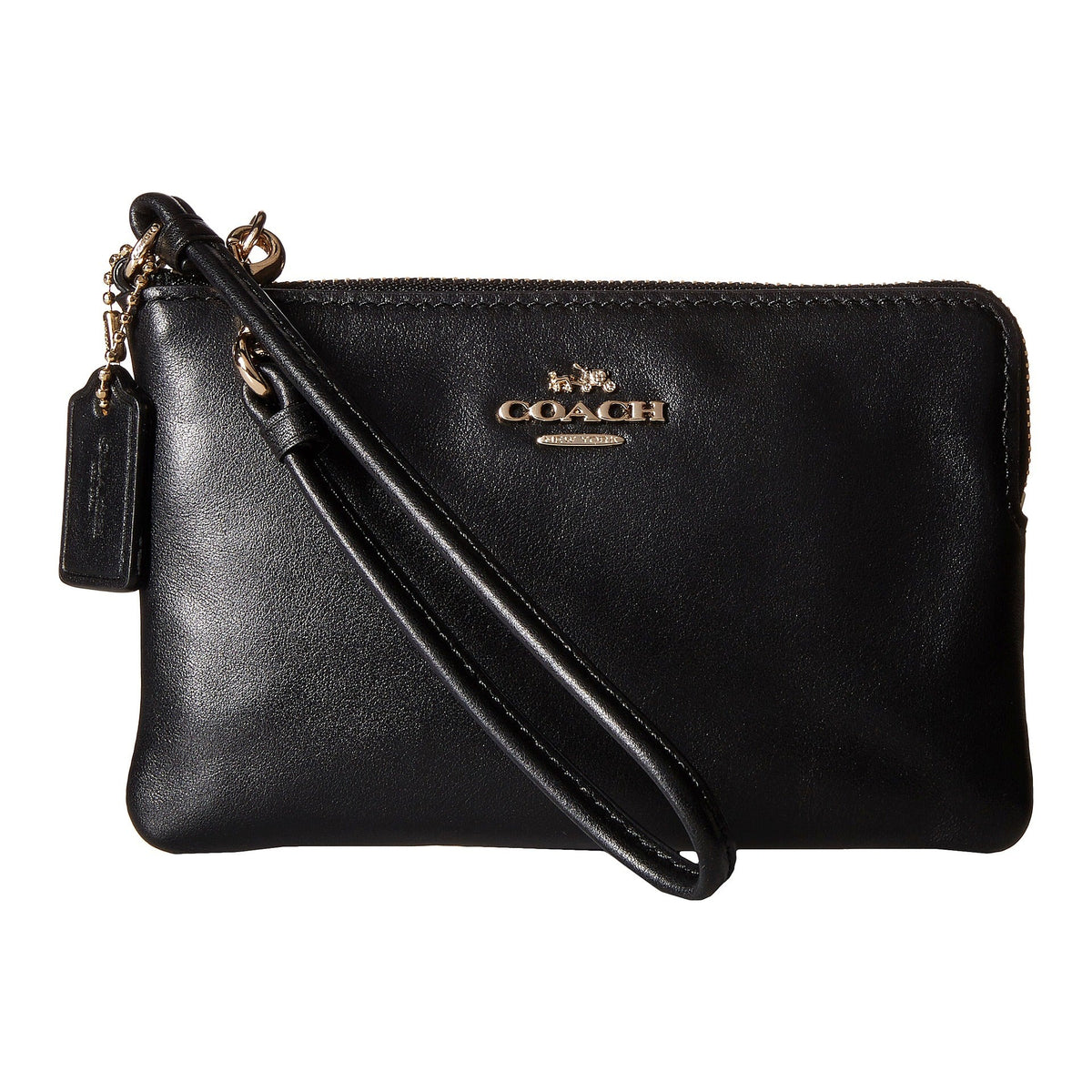 Coach Black Smooth Corner Zip Wristlet